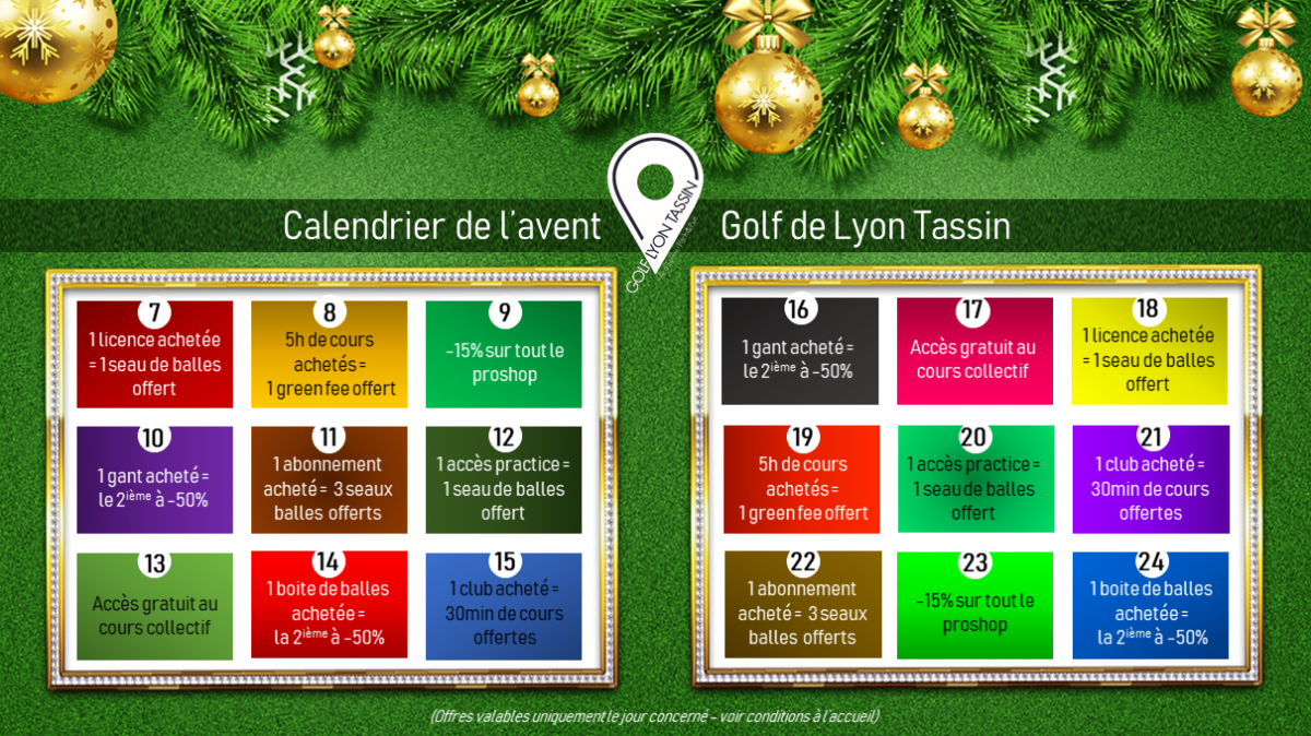 Découvrez vite le calendrier de l’avent du Golf de Lyon Tassin !
